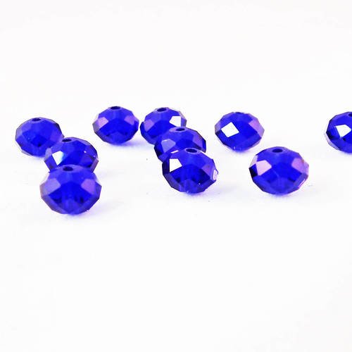 Psw61 - 10 perles précieuses bleu très foncé 8x6mm en verre cristal à reflet 