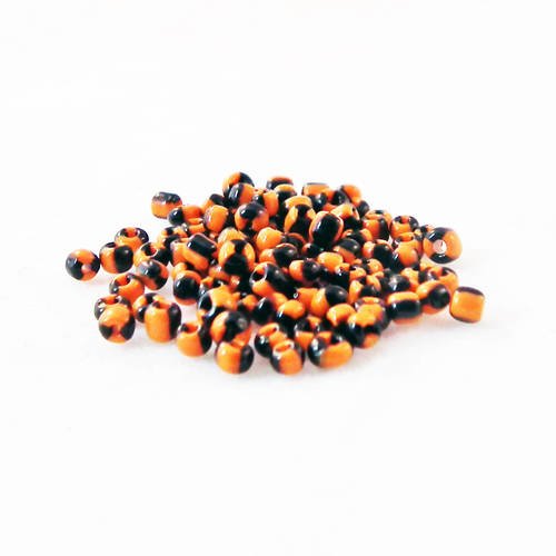 Pro48 - lot de 100 petites perles de rocaille en verre opaque teintes ton sur ton orange noir halloween 
