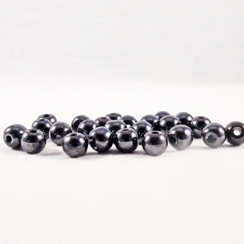 Hev31 - lot de 4 perles rondes 6mm en hématite de couleur noir gris
