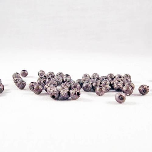 Pd56s - 10 perles intercalaires de 4mm spacer ronde en acrylique gris stardust motifs reflets métalliques 