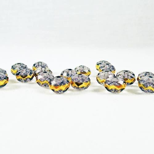 Pdl144 - 10 perles précieuses ton sur ton gris jaune orangé zig zag rondelles en cristal de verre à facettes 
