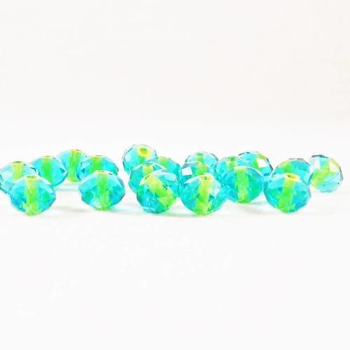 Pdl146 - 10 perles précieuses ton sur ton bleu vert aqua jaune rondelles en cristal de verre à facettes 