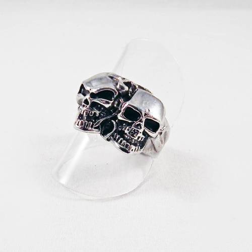 Nouveauté! support de bague pour homme en acier motif double têtes de mort argenté 