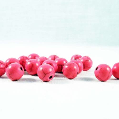 Hw19 - lot de 15 perles howlite rondes de 8mm de couleur rose motifs légères fissures marques naturelles 