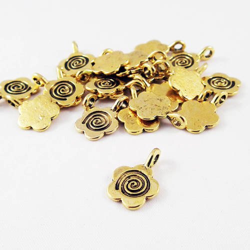 Bcp86 - lot de 5 petites breloques pendentifs fleur motifs cercle spirale de couleur doré 