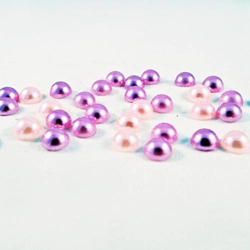 Ici51 - lot de 50 demi-perles de couleurs rose et lilas mauve violet prune aléatoires de 6mm en acrylique à coller scrapbook 