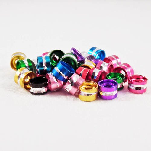 Int66 - lot de 10 perles spacer intercalaires en aluminium cylindre à rayure de couleurs mixtes 