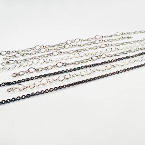 Lot de 8 chaines chaînettes argenté et gris foncé gunmetal de 15cm à 25cm 
