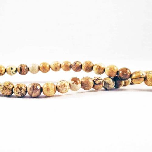 Pdl26 - lot de 10 perles naturelles jasper motifs dessins chinois de 6mm teintes marron beige écru chair 