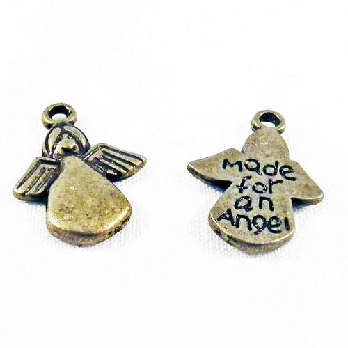 Bcp94b - lot de 2 petites breloques pendentifs "made for an angel" ailes ange de couleur bronze 