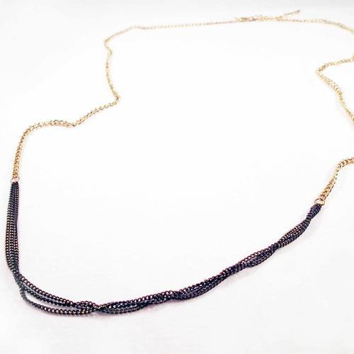 Sbc16 - collier chaine à maille doré antique et triple rang de fine chaine noire 