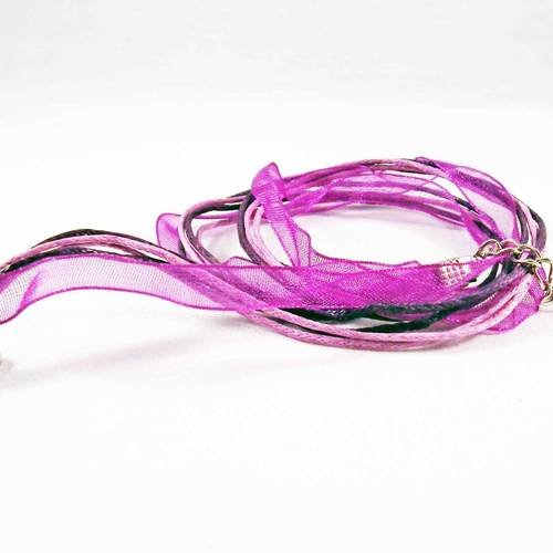 Sbc04 - support collier en organza ruban et coton de couleurs mauve rose violet 