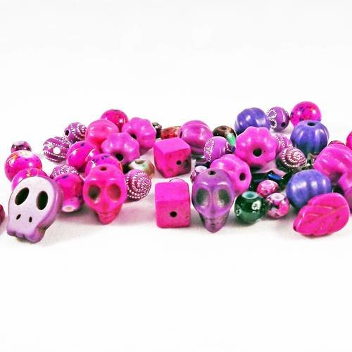 Magnifique assortiment de 50 perles connecteur howlite et vert teintes rose mauve violet tête de mort feuille buddha 
