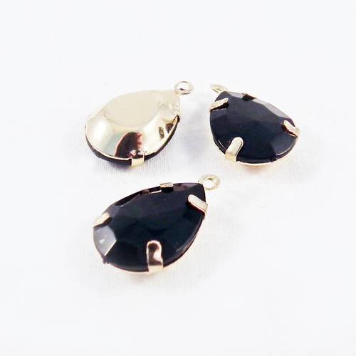 Lot de 3 breloque pendentifs forme de goutte de couleur noir monture doré champagne 
