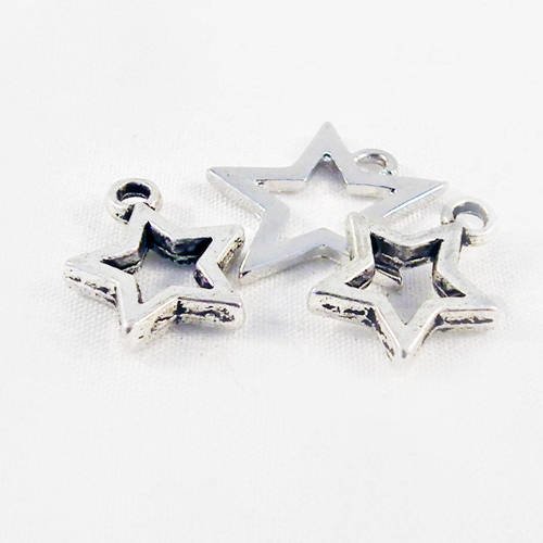 Lot de 3 petites breloques pendentifs en forme d'étoile vintage star argent vieilli 