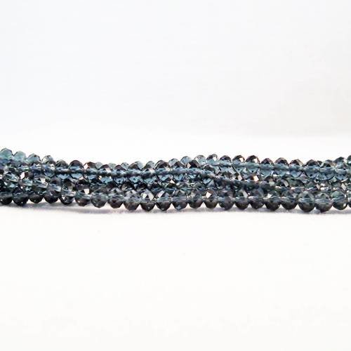 Ef01 - enfilade de 90 perles précieuses 4x3mm bleu encre foncé reflets marine gris translucide verre cristal à facettes 