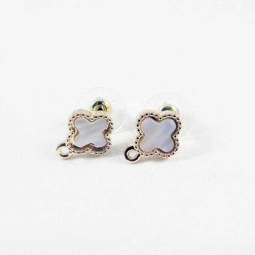 Rares boucles d'oreilles connecteur trèfle monogramme griffe luxe mode fashion champagne doré 