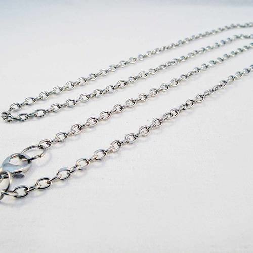 Sbc111 - support collier chaine à mailles argenté de 48cm avec fermoir à mousqueton 