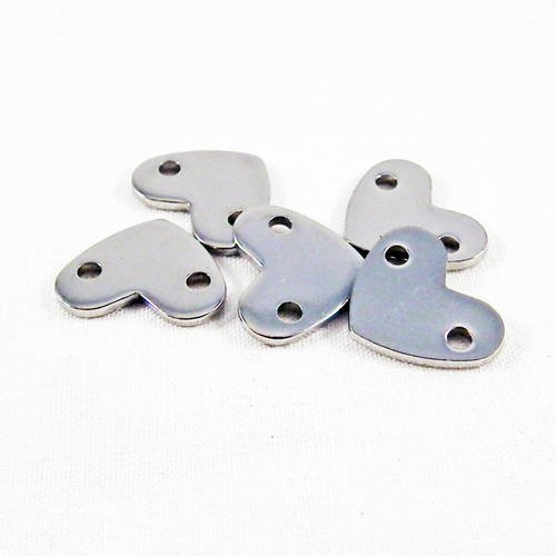 Nouveauté! lot de 4 connecteurs en forme de coeur argenté lisse à 2 trous 