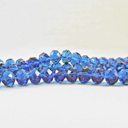 Ef07 - une enfilade de 70 perles précieuses 8x6mm bleu en verre cristal à facettes 