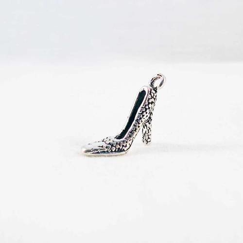 Bcp91l - pendentif breloque escarpins 3d talons hauts stiletto imprimés animaliers léopard argent vieilli chaussure mode fashion 