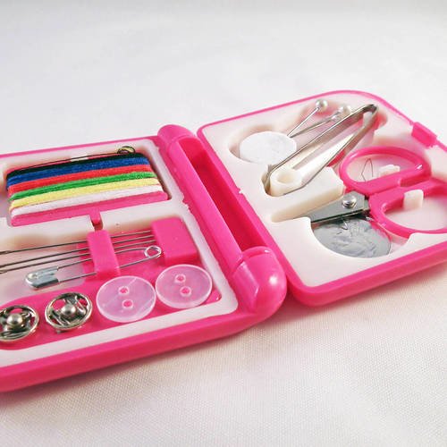 Joli boitier rose kit de couture de voyage avec fil aiguille ciseaux bouton scrapbooking 