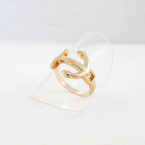 Support de bague de fantaisie doré champagne motif ancre de bateau 