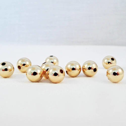 Lot de 10 perles intercalaires de 8mm de diamètre spacer ronde lisse, doré champagne antique brillant 