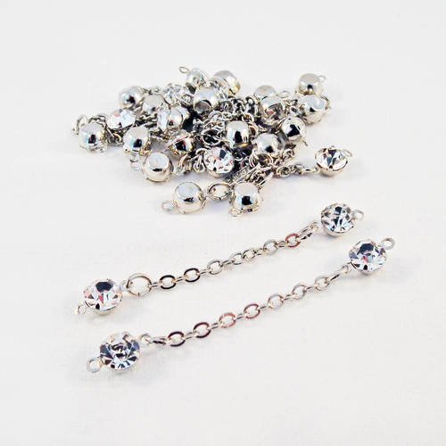 Lot de 2 chaînettes d'extension connecteur argenté avec 2 cristal strass 