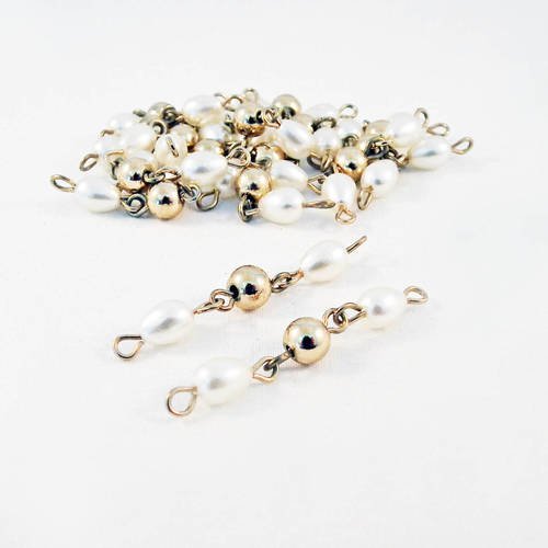 Lot de 2 connecteurs extension doré antique perles en forme de goutte blanche et en acrylique ronde 