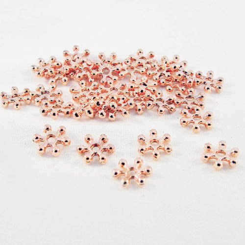 Fc03 - 10 perles intercalaires 8mm de diamètre plaqué or rose en forme de flocon neige fleur magie vintage romantique 