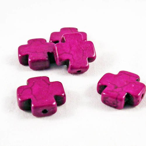 Hw71 - lot de 4 perles connecteur howlite mauve violet croix motifs à fissures 