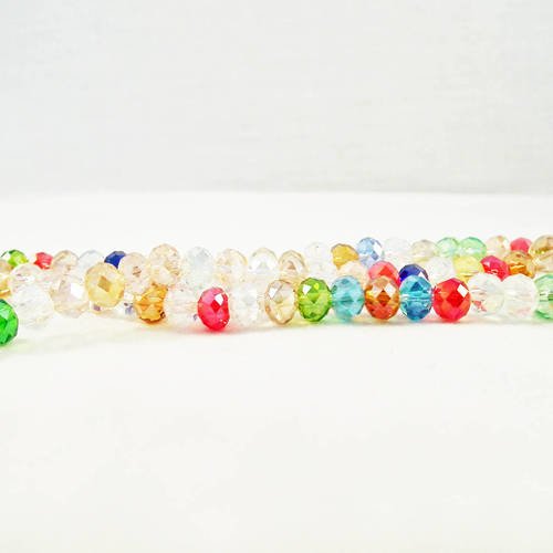 Ef12 - une enfilade d'environ 90 perles précieuses 6x4mm de couleurs mixtes aléatoires en verre cristal à facettes 