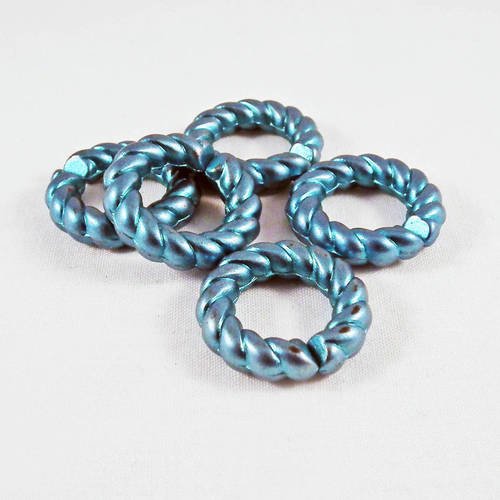 Cta21 - 5 connecteurs en forme de cercles anneaux en acrylique à motifs bombé pneu, rond, 21mm x 21mm. couleur bleu vieilli 