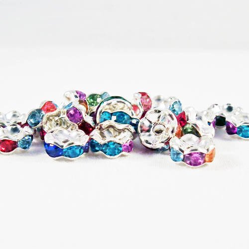 Isp59m - lot de 10 perles intercalaires 8mm de couleurs mixtes bicolores avec strass brillants en forme de rondelles 