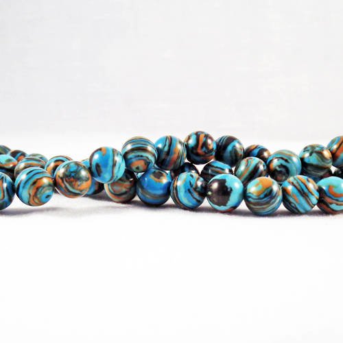 Ef31 - 1 enfilade de perles 8mm pierre abacus de turquie à rayures bleu marron noir zébré géométrie 