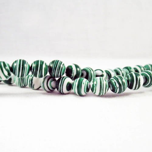 Ef34 - 1 enfilade de perles 8mm pierre agate à rayures vert blanc zébré géométrie 