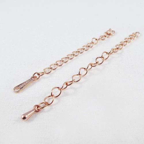 Lot de 2 chaînettes d'extension plaqué or rose avec mini breloque goutte et plaquette gravure 18k 