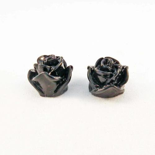 Ici37 - lot de 2 jolies demi-perles fleurs rose à facettes en résine noir à coller scrapbook iphone 