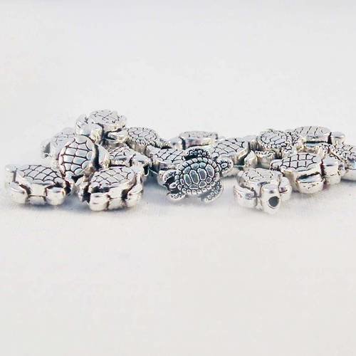 Int08 - 5 perles intercalaires en forme de tortue à motifs en argent vieilli 