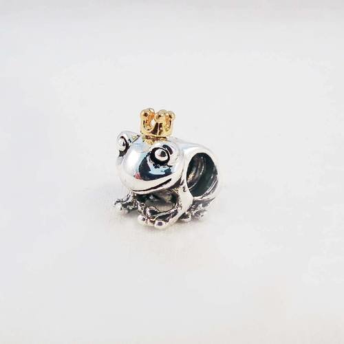 Alp2 - originale perle vintage mignonne grenouille princesse à couronne doré pandor argent sterling 925 