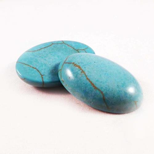 Lot de 2 demi perles cabochon howlite ovale de couleur bleu turquoise motifs fissures naturelles à coller scrapbook 