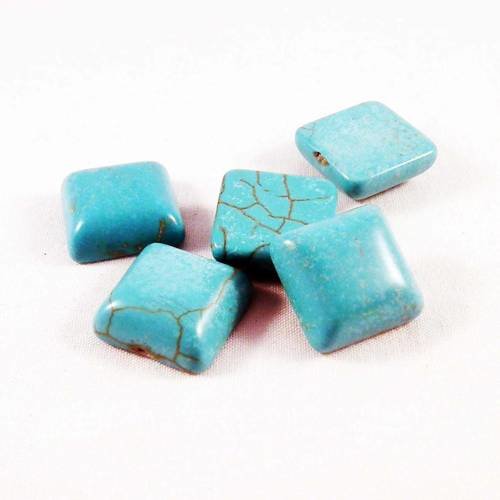 Hw57 - lot de 5 demi perles cabochon howlite carré de couleur bleu turquoise motifs fissures naturelles à coller scrapbook 