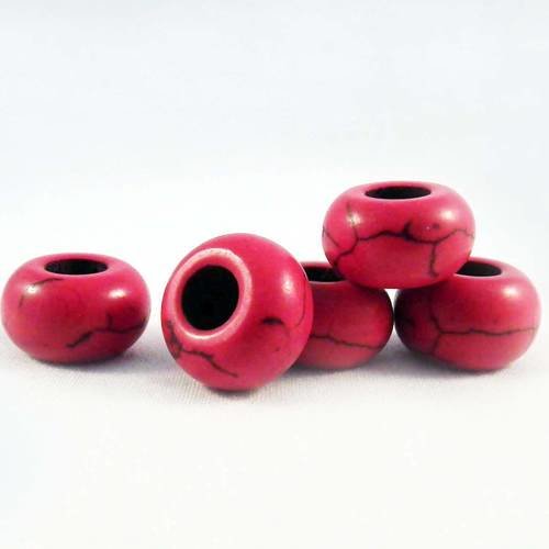 Lot de 5 perles howlite rondelle de couleur rouge motifs fissures noires 