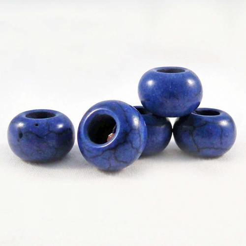 Lot de 5 perles howlite rondelle de couleur bleu marine motifs fissures noires 
