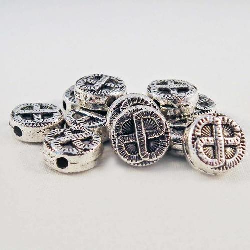 Int55 - lot de 5 perles intercalaires spacer rondes 10mm à motifs celtiques argent vieilli 