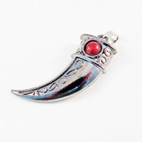 Bdp114 - grand pendentif 3d dent corne motifs tribal totem aztèque abstrait en acier gris noir perle rouge 