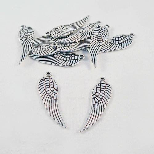 Bdp81 - lot de 2 grandes breloques pendentifs ailes ange argent vieilli 