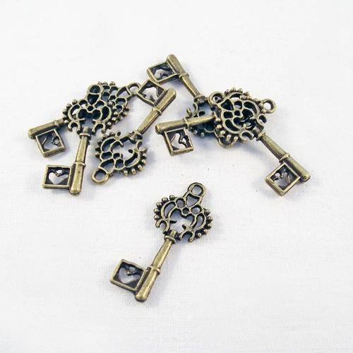 Bcc02 - 1 breloque pendentif clés clef vintage motif drapeau rectangle dentelle ajouré de couleur bronze 