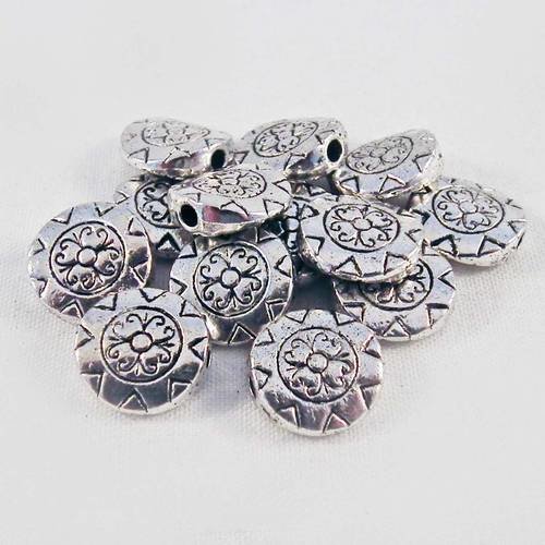 Lot de 5 perles intercalaires spacer rondes à motifs celtiques soleil maya abstrait tribal argent vieilli 